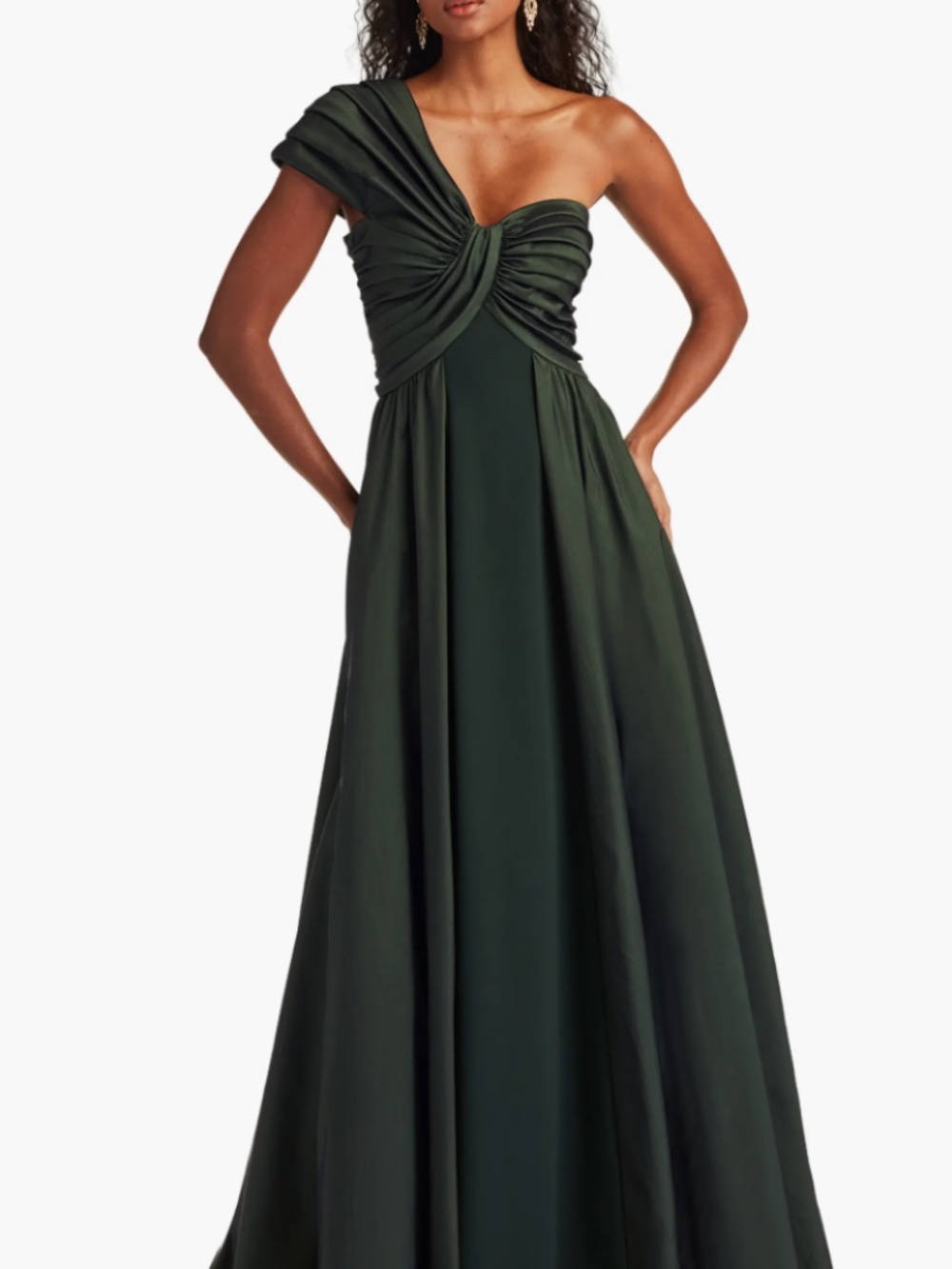 Tadashi Shoji One-Shoulder Forest Green Evening Gown